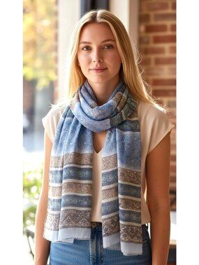 Vintage Long Neck Scarf Rectangle Paisley Blue Fashion Scarf